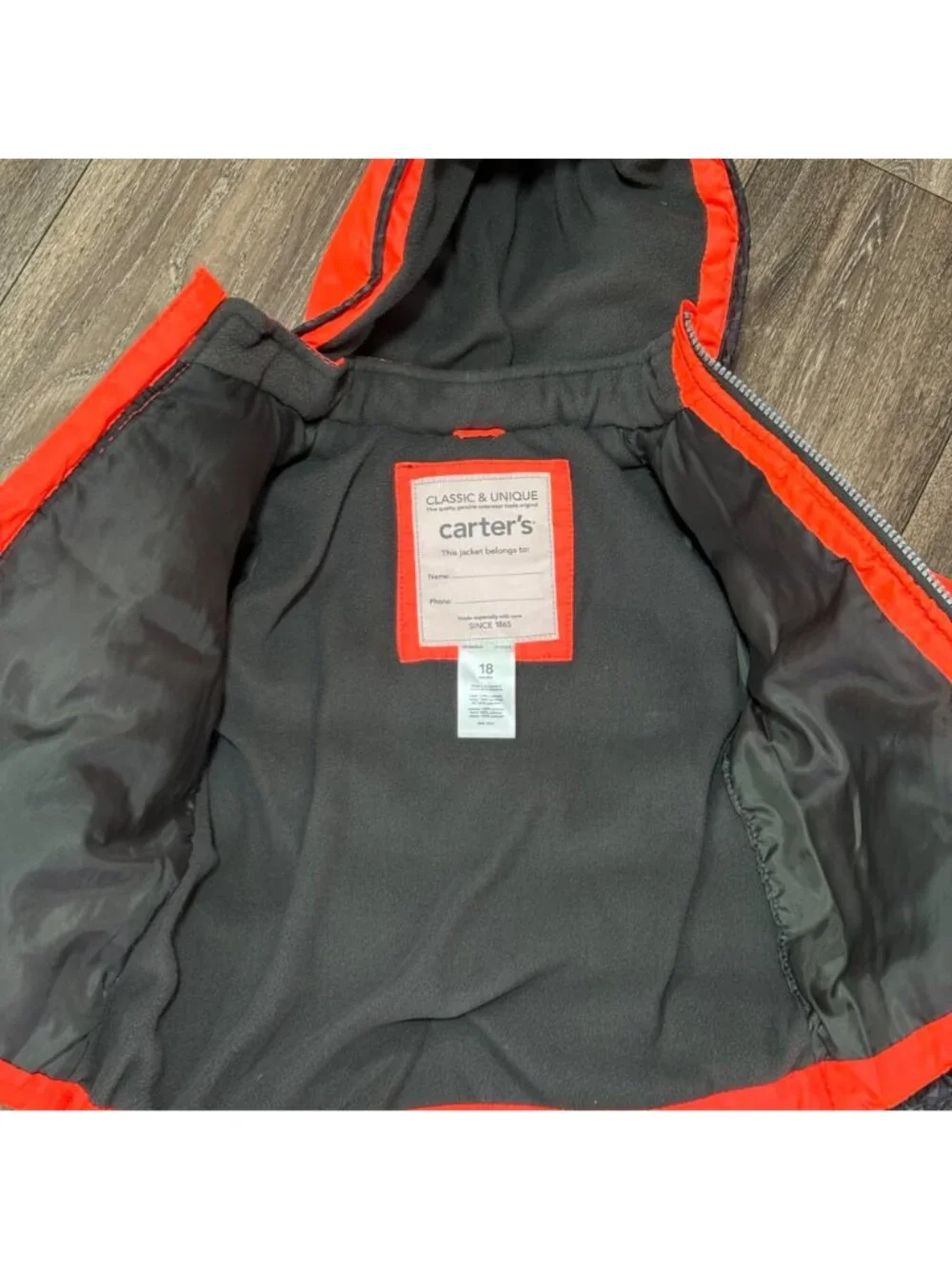 Carters Toddler Snowsuit Set Orange Gray Size 18M Winter Jacket Bib Overalls